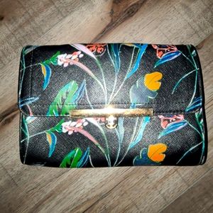 a new day clutch purse / crossbody bag black w/ floral pattern